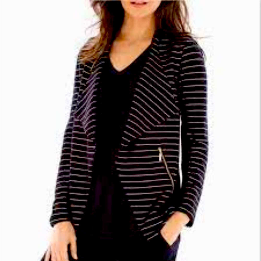 Soma Women's Black and Gold Striped Open Front Moto Jacket Size XL